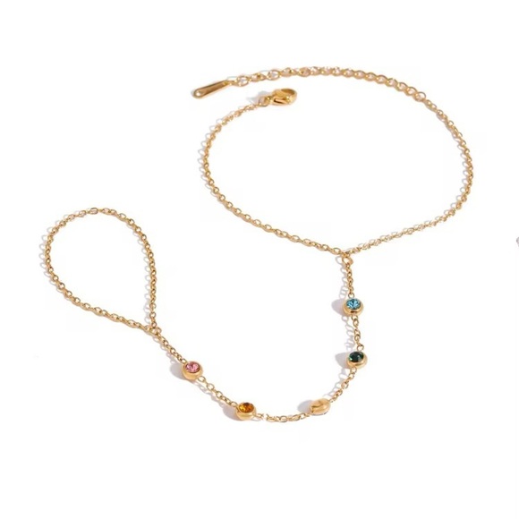 18K Gold Plated Multicolor Gemstone Hand Chain - Picture 2 of 9